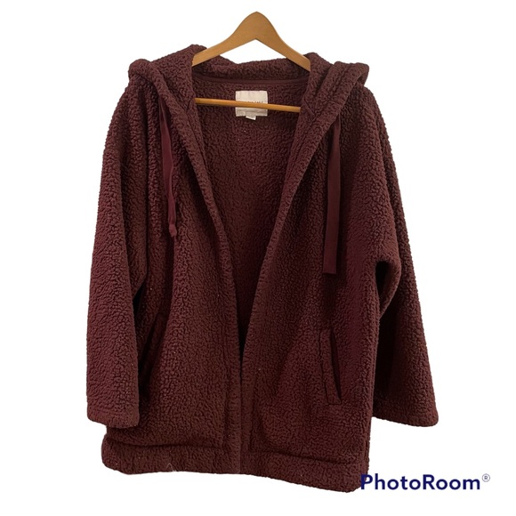 American Eagle Outfitters Teddy Sherpa Hoodie Jacket Brown - M - Picture 1 of 6